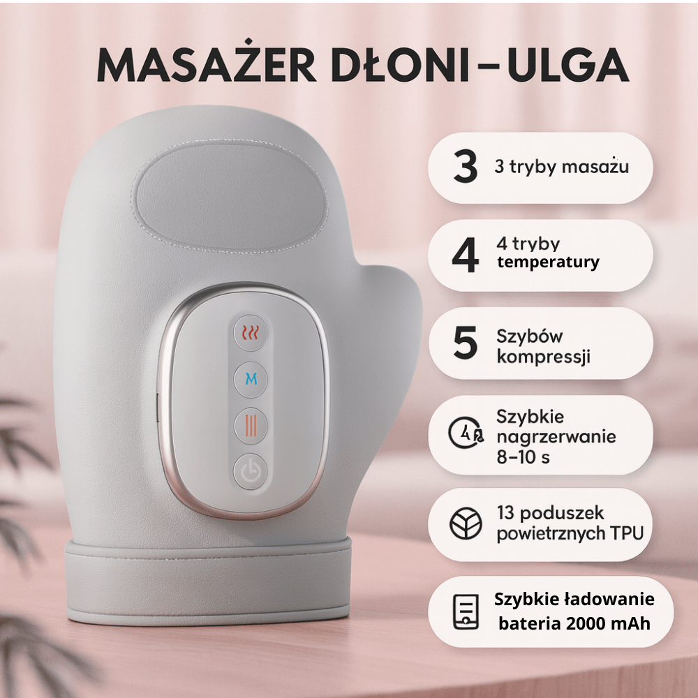 Masážní přístroj na ruce a zápěstí s funkcí vyhřívání 