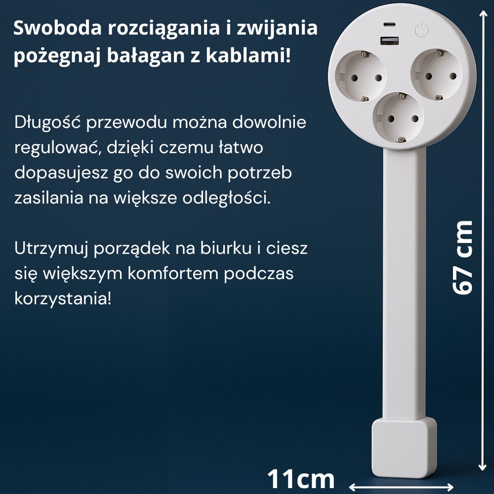 Rotacyjna Listwa Elektryczna z USB-A i USB-C – Koniec z Plątaniną Kabli!